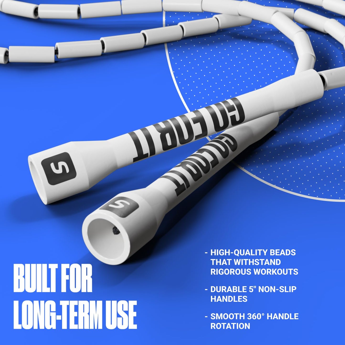 Sportbit Beaded Jump Rope for Fitness - Elite Skipping Rope for Adults (Women and Men) - Speed Rope for Workouts, CrossFit, Boxing - Lightweight Tangle-Free Adjustable