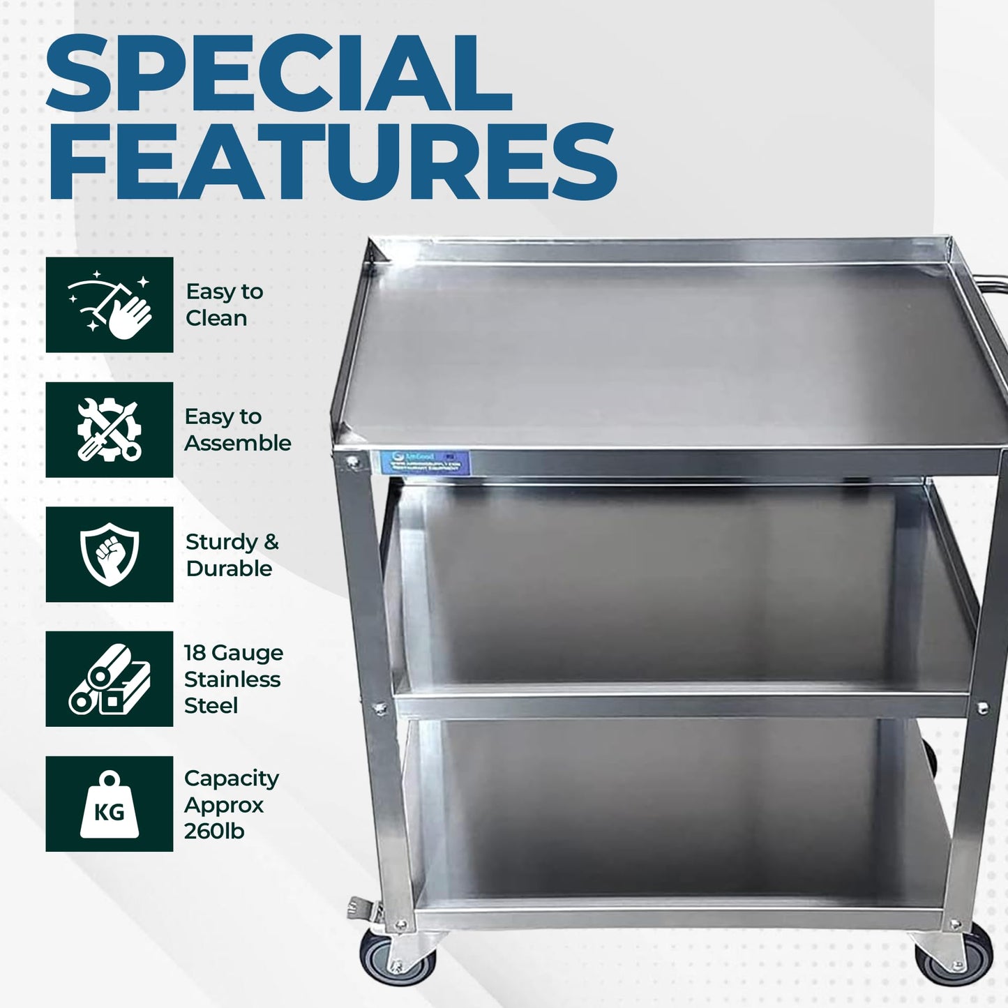 Commercial Stainless Steel 3 Shelf Utility Kitchen Metal Cart 24"X15"X33"
