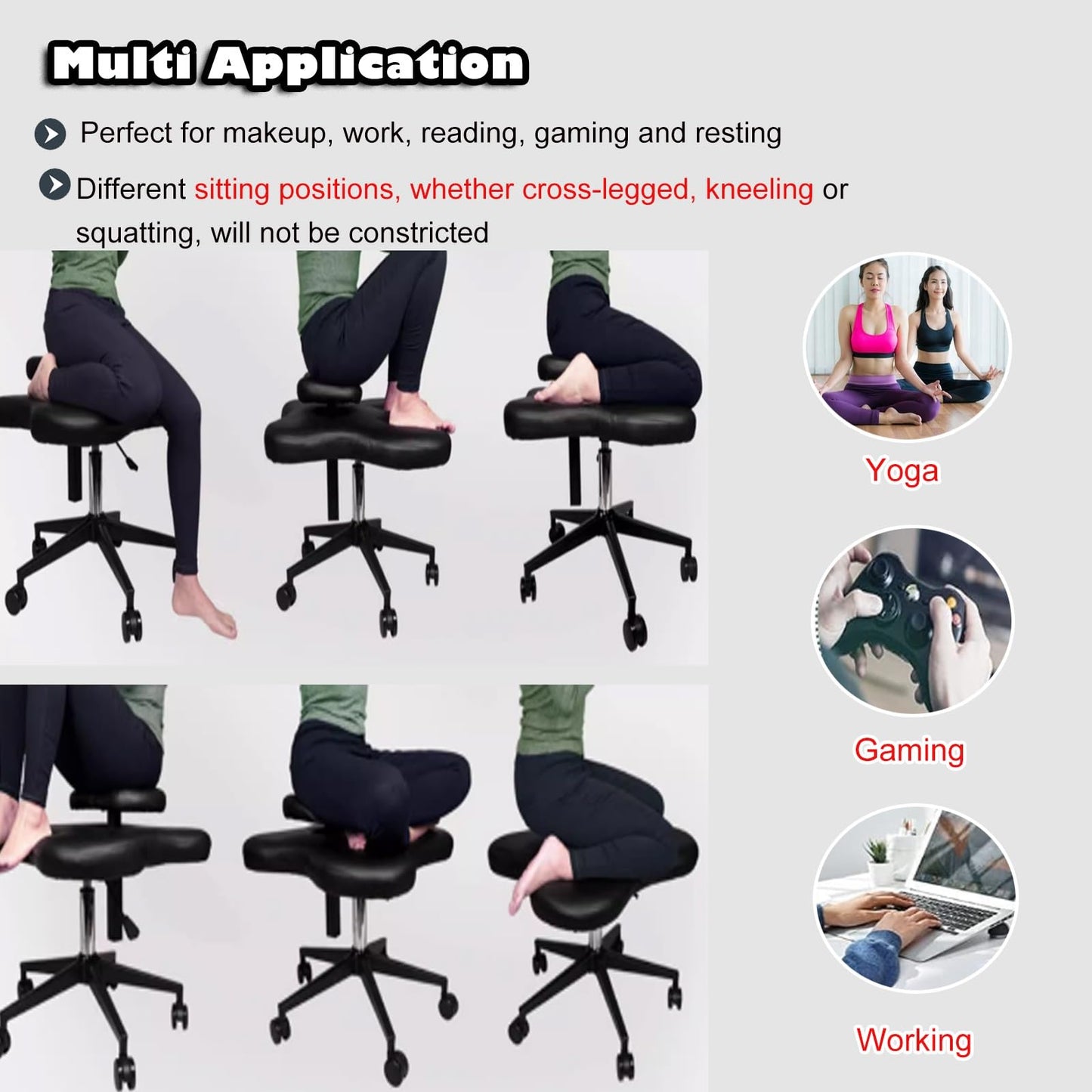 Office Chair Cross Legged Chair，Sitting Kneeling Squatting Chair, Ergonomic Office Chair Kneeling with Upgraded Gas Spring Rod & Castors for Yoga Enthusiasts Meditation Fanatics，Adjustable S