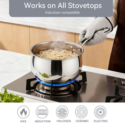 Boryenty 2.5QT Stainless Steel Saucepan with Steamer Basket and Glass Lid, 18/8 Food Grade Small Soup Pot with Steamer Insert, Induction Compatible, Heavy Duty Multi-Purpose Pot for Cooking & Steaming