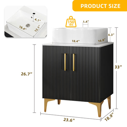 DWVO Bathroom Vanity 24 Inch with Counter Top Sink Combo, Modern Bathroom Storage Vanity Cabinet Set Included 2 Large Soft Closing Doors, Drain, Gold Handles & Legs, Black