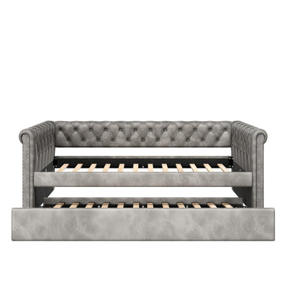 Christopher Knight Home Upholstered Daybed with Trundle, Twin Size Trundle Sofa Bed, Couch Bed with Backrest and Curved Armrests, No Box Spring Needed, for Living Room, Bedroom and Guest Room, Grey