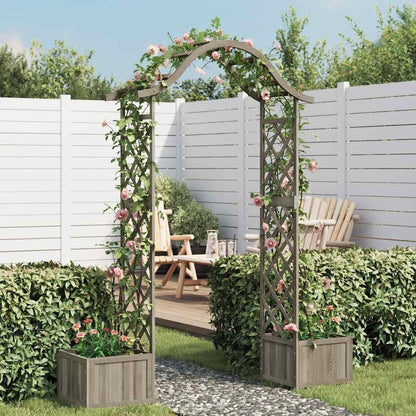 Large Wooden Garden Arch Grey Solid Firwood Pergola with Integrated Planters for Natural Wood Garden Structure