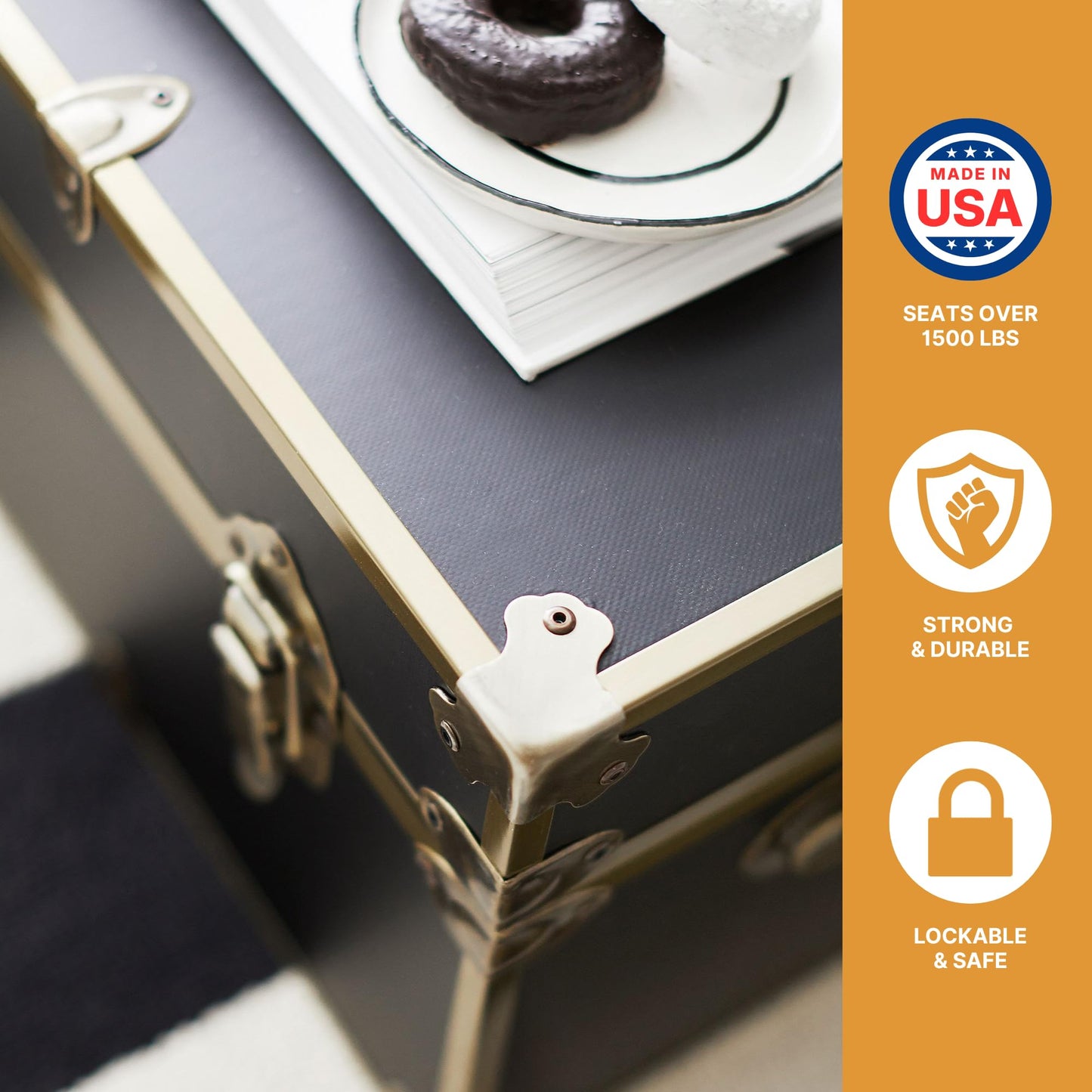 Rhino Trunk & Case Classic XXL College Trunk with Antique Brass Hardware, Soft Close - 36”x18”x18”, Seats 1500+ lbs, USA Made Secure Dorm Footlocker, Home Storage, Steamer Style Blanket Chest