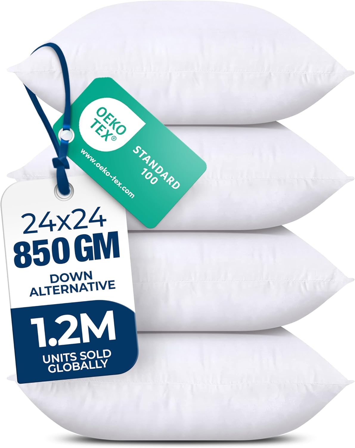 Utopia Bedding Throw Pillows - Fluffy Down Alternative Set of 4 | 24 x 24 Inches, White for Indoor & Outdoor Use