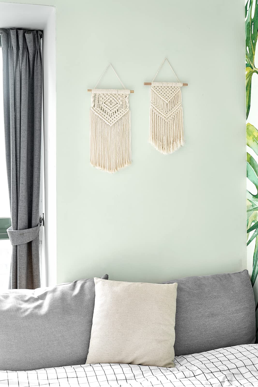 Dahey Small Macrame Wall Hanging 2 Pcs Woven Tapestry Wall Art Decor - Beautiful for Boho Home Bedroom Dorm College Classroom Decor, Apartment, Nursery, Party Decorations, 16.5" L x 10" W and 17.5"x 10"W