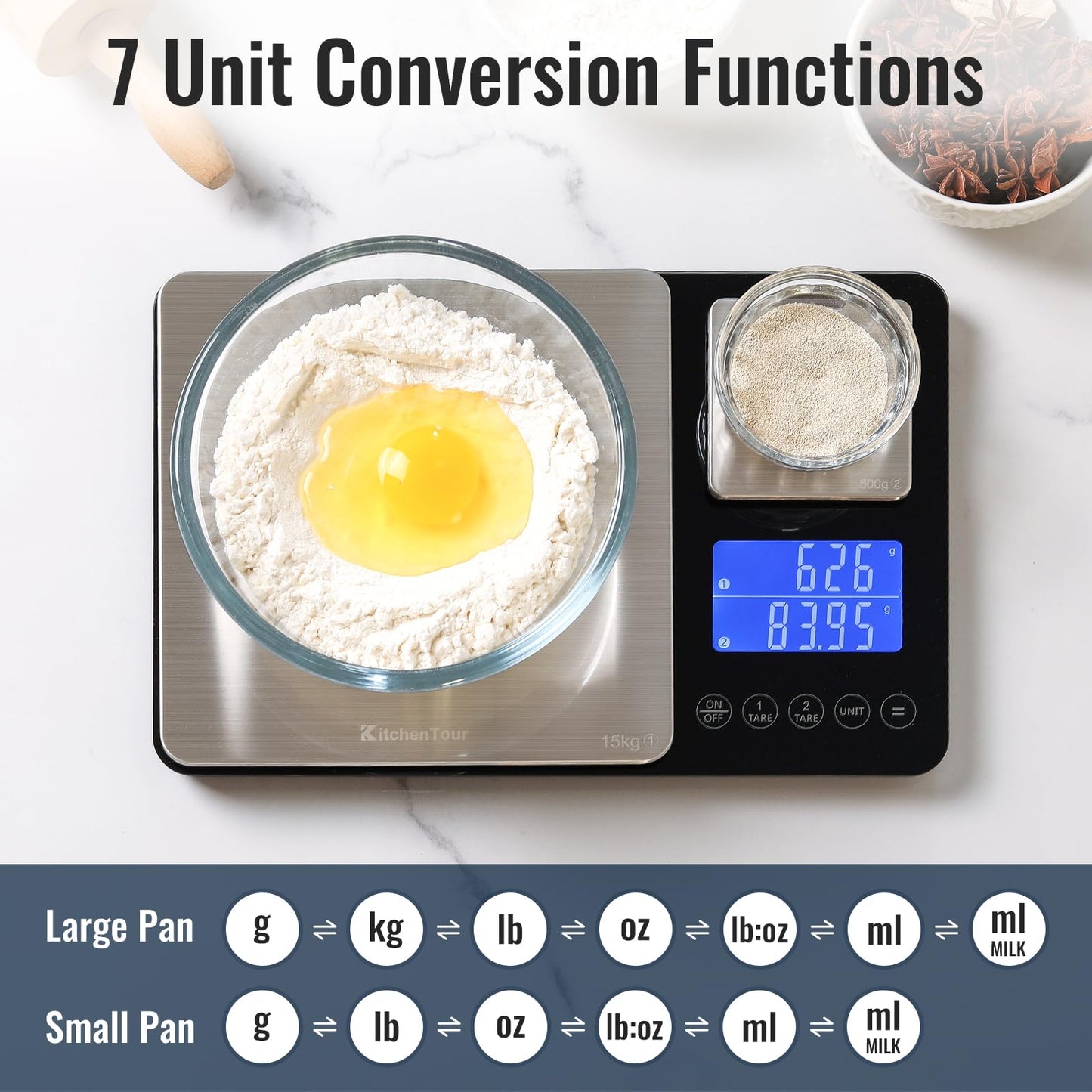 KitchenTour Dual Platform Food Scale, 0.001oz/33lb Precision Smart Kitchen Scales Digital Weight Grams and Ounces for Home Cooking Baking Meal Prep Sourdough Bread, Stainless Steel