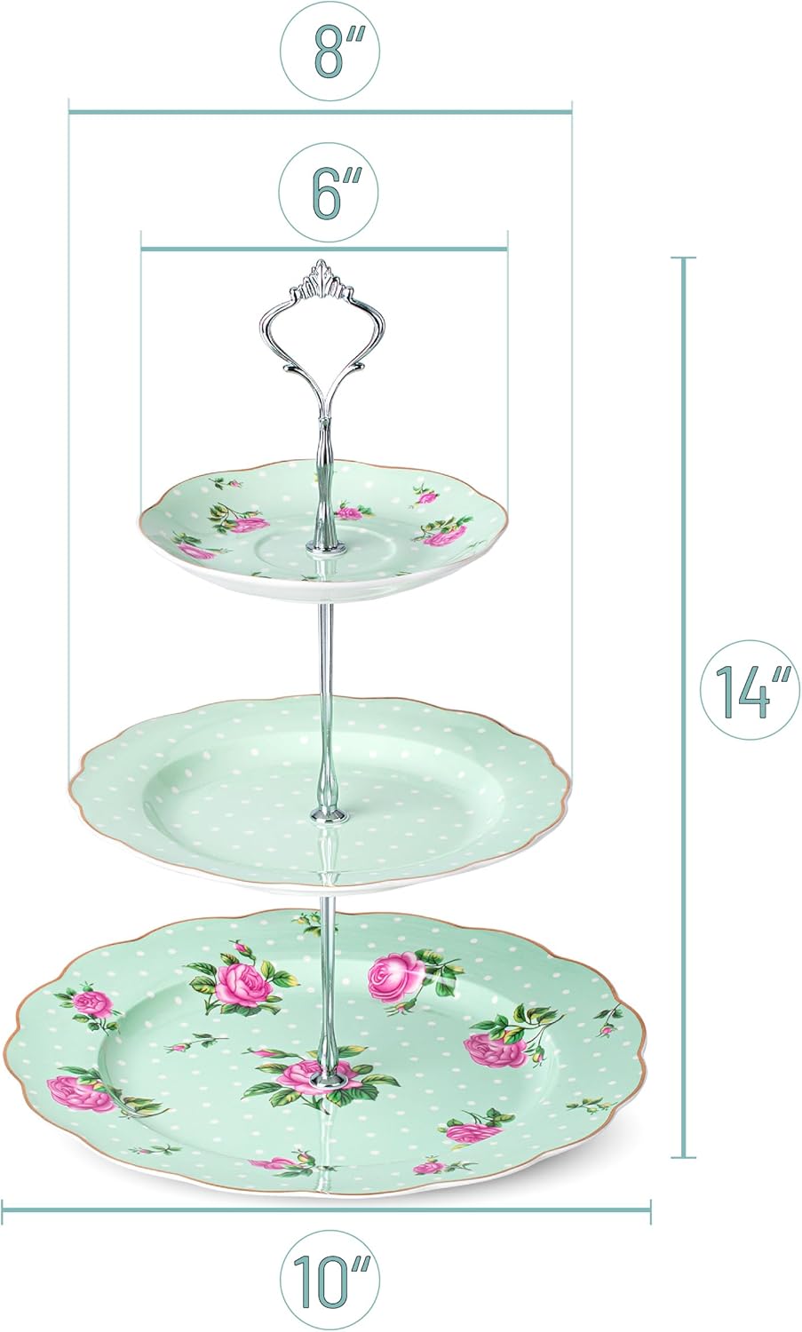 3-Tier BTaT- Porcelain Dessert Tower, Green Afternoon Tea Stand, Sandwich & Plate Stand