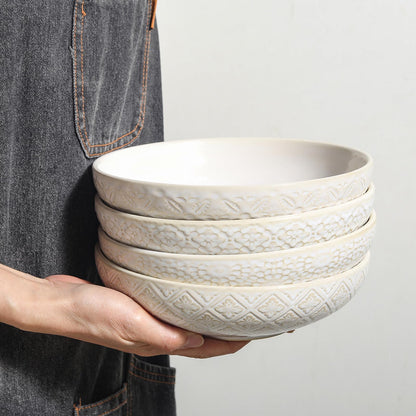 Feenmai 8" Ceramic Pasta Bowls, 22 Oz Serving Bowls Set of 4, Porcelain Shallow Soup Bowl, Embossed Serving Dishes for Pasta, Fruit, Salad, Housewarming Gift, Dishwasher Safe