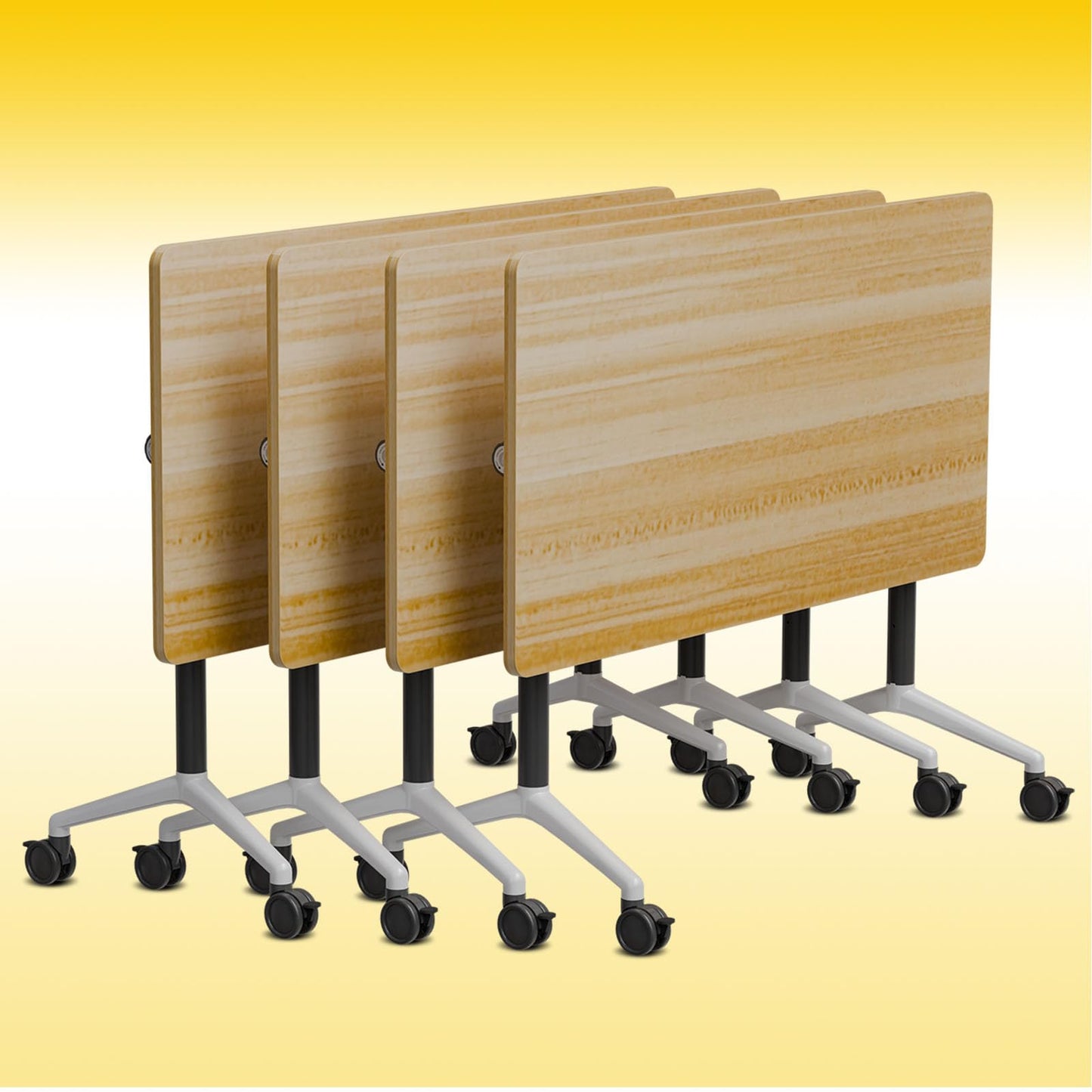 JNMDLAKO Conference Table, Folding Conference Room Tables On Wheels - Mobile Rectangle Large Meeting Seminar Tables,Flip Top Mobile Training Room Table for Office Business Classroom (4, Yellow, 63in)