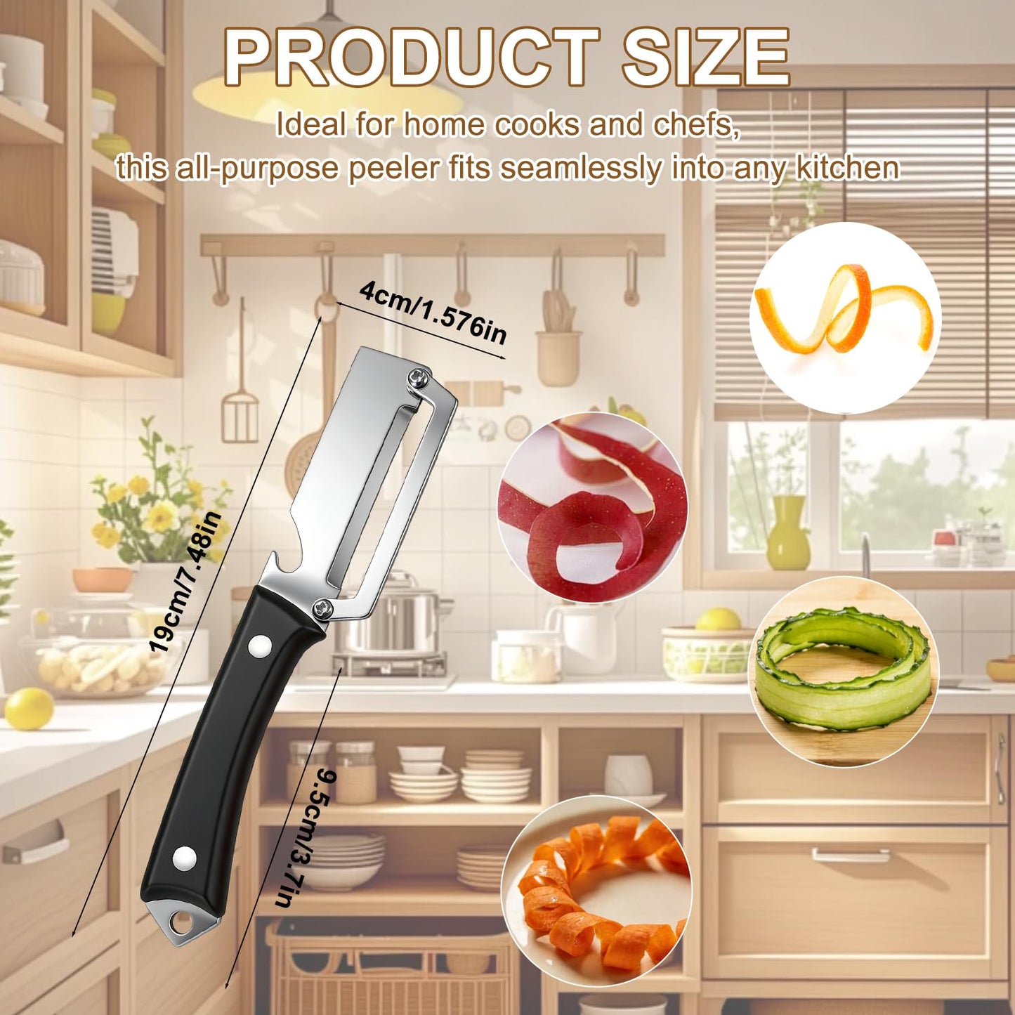 2PCS Multifunctional Vegetable Peeler for Kitchen, Premium Vegetable Peeler with Wooden Handle and Bottle Opener, Stainless Steel Blade Kitchen Tool for Fruit Apple Potato Pumpkin Papaya