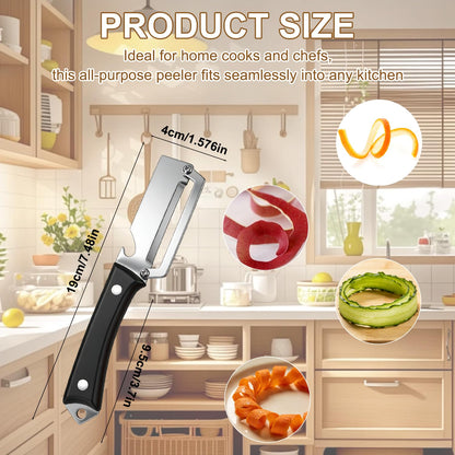 2PCS Multifunctional Vegetable Peeler for Kitchen, Premium Vegetable Peeler with Wooden Handle and Bottle Opener, Stainless Steel Blade Kitchen Tool for Fruit Apple Potato Pumpkin Papaya
