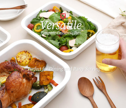 Wagensteiger Ceramic Roasting Pan, Baking Dish with Stainless Steel Rack, Non Stick Chicken Roaster Pan, Microwave or Conventional Oven Cooking, Food Prep Tools, White Color (White, 2.94 Quarts)