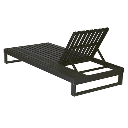 Merax 2 Piece Black Acacia Wood Chaise Lounge with 4-Inch Beige 4-Fold Cushion Set, Adjustable Outdoor Patio Lounger with Flat Side Surface, for Poolside