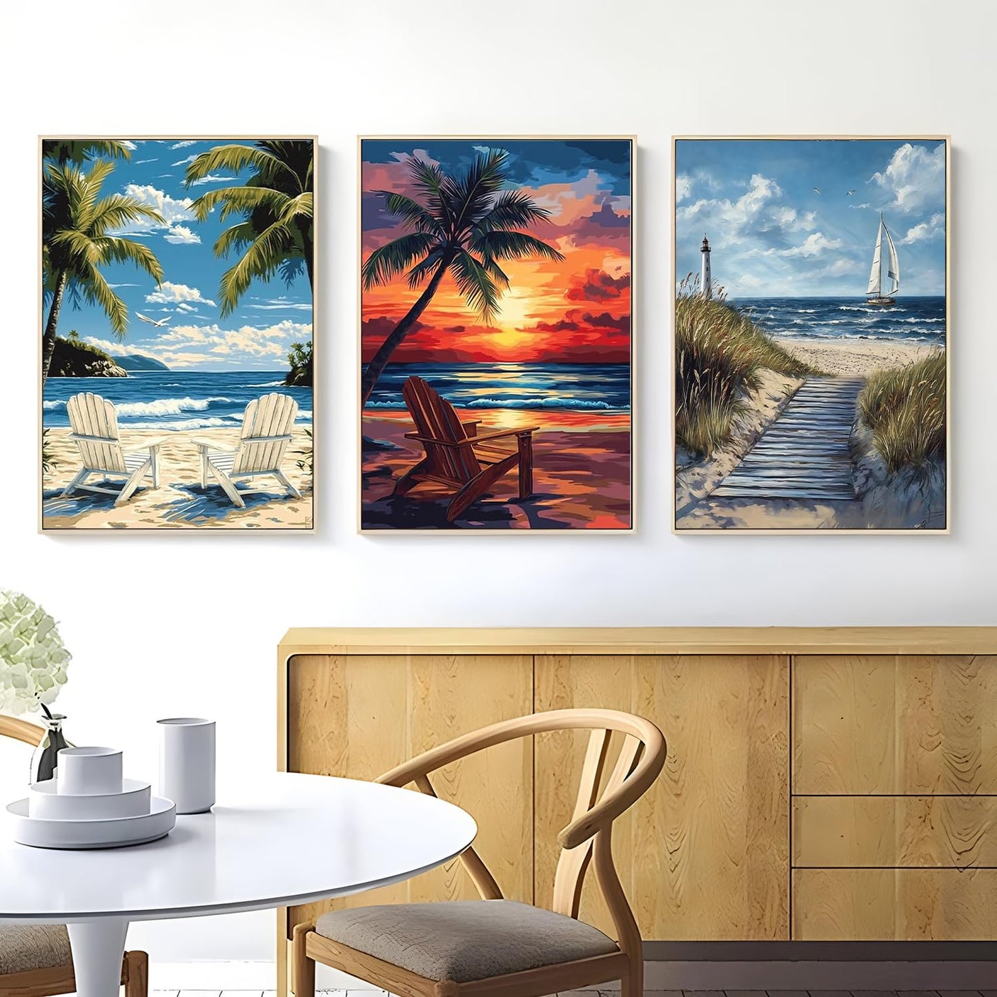 PHANTASYART 6 Pack Paint by Numbers Kit for Adults Beginners-Beach Adult Paint by Numbers,Easy Landscape Canvas Paint by Numbers for Adults,DIY Acrylic Paint Kit for Gifts Home Decor 8x12inch