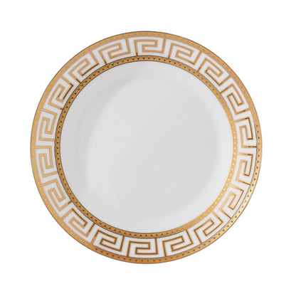 Lorren Home Trends 24 Piece Bone China Dinnerware Set with Gold Greek Key Design, Service for 4, White