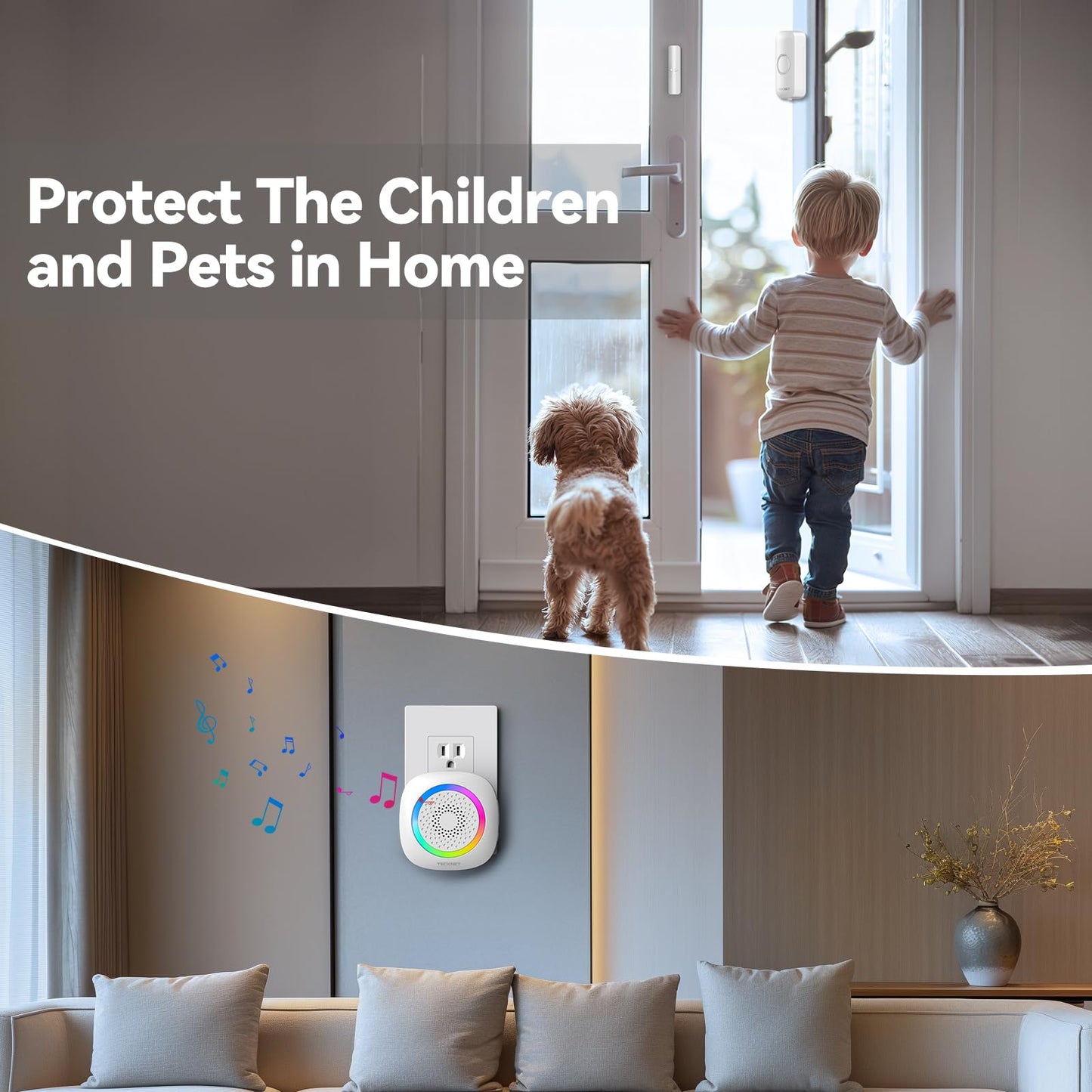 TECKNET Door Chimes When Door Opens, Wireless Door Sensor Chime Alarm with 1000Ft Range, 61 Songs, 5 Volume Levels, RGB Light, Door Chime for Business/Store/Home/Office When Entering