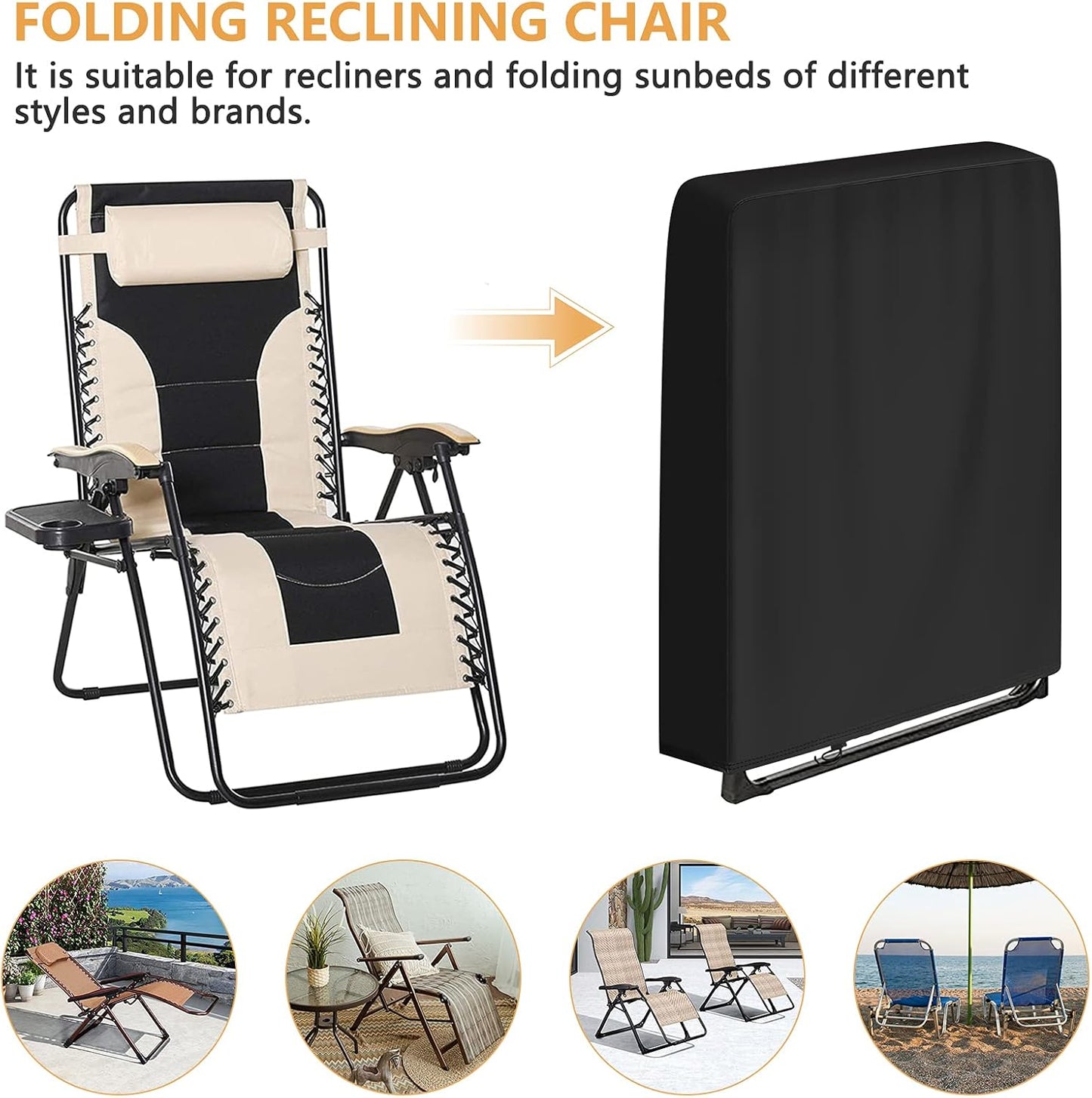 2Pcs 420D Black(96x84 cm2Pcs) Kovshuiwe Outdoor Zero Gravity Folding Chair Cover Waterproof, Folding Chair Storage