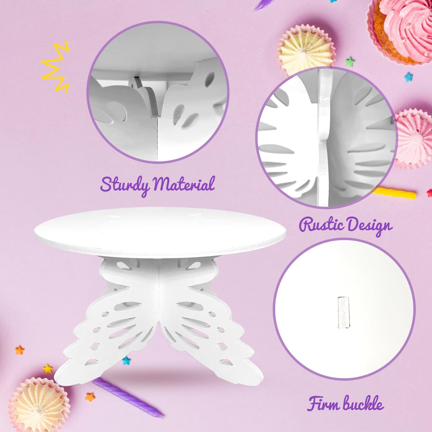 AOCEAN 12 Inch Butterfly Cake Stand, White Butterfly PVC Cake Holder for Birthday Wedding Party, Round Cake Stand for Dessert Table