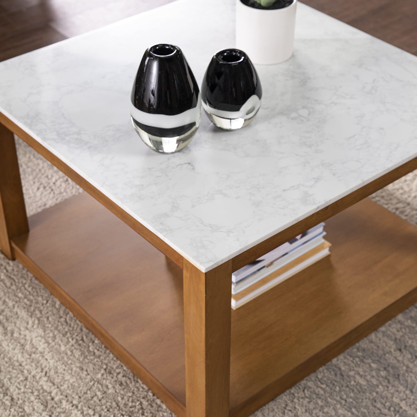 SEI Furniture Chandlen Square 30" Wood Cocktail Table, White & Natural