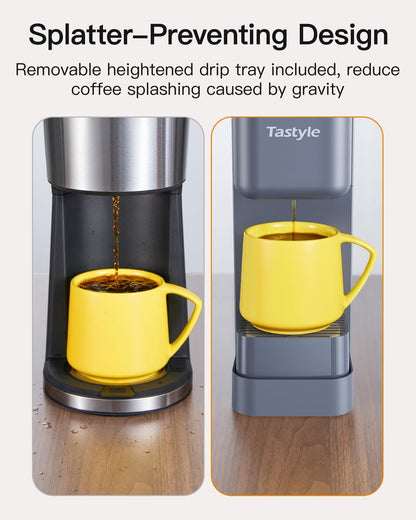 Tastyle Single Serve Hot & Iced Coffee Maker with Strong Brew, 40oz Removable Reservoir, 6 Brew Sizes, Compatible with K Cup and Grounds, Compact for Home, Office, RV and Dorm, Black (2.0 Version)