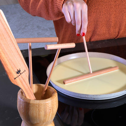 Crepe Spreader Set with Turner, 4-Piece Wooden Batter Tools (3.5, 5, 7, 12 Inch), T-Shaped Design for Pancakes and Griddle Cooking