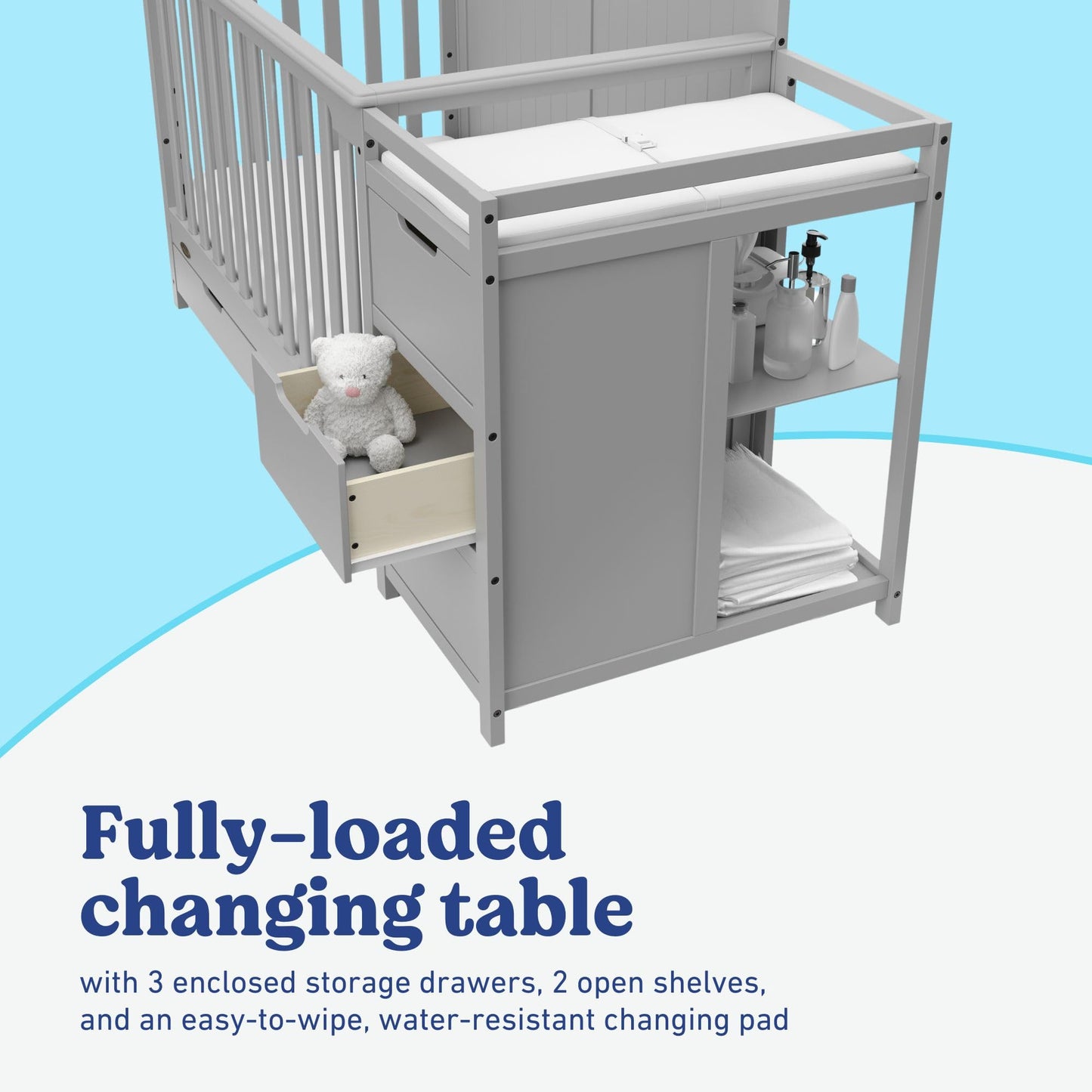 Graco Hadley 5-in-1 Convertible Crib & Changer – GREENGUARD Gold Certified, Fits Standard Crib Mattress, Converts to Toddler Bed and Full Bed, 4 Adjustable Mattress Heights (Pebble Gray)