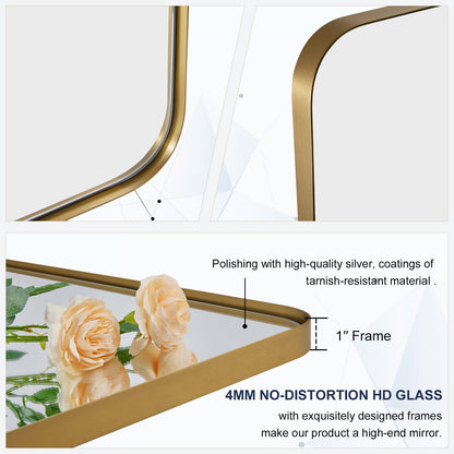 ANDY STAR 30"x48" Brass Gold Bathroom Mirror, Large Wall Mirror for Bathroom, Rounded Rectangle Mirror in Premium Stainless Steel Metal Frame Hangs Horizontal Or Vertical (Brushed Gold)