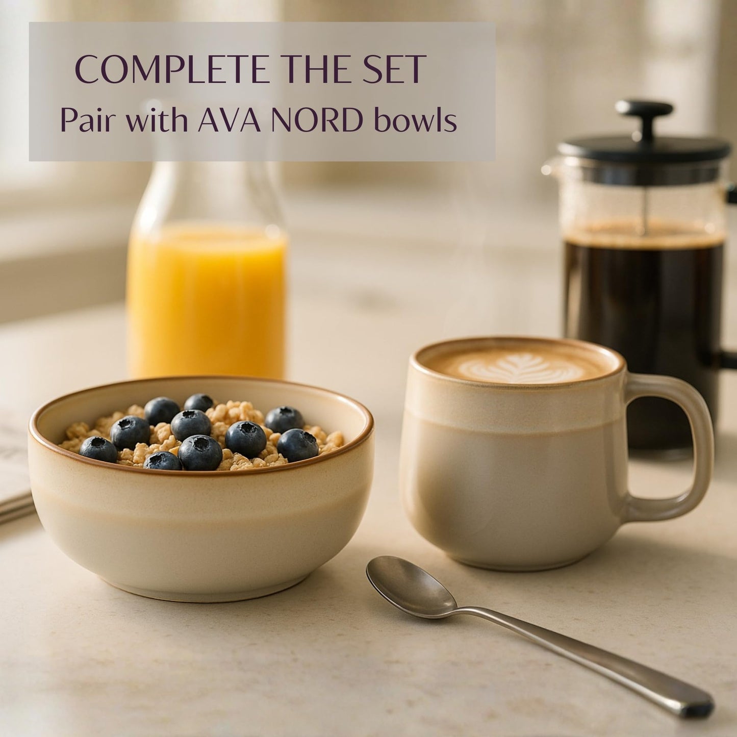 Ava Nord Ceramic Coffee Mugs Set of 4 | 12 oz Stoneware Coffee Cups | Lead-Free, Non-Toxic | Microwave and Dishwasher Safe | Comfortable Handle | Aesthetic Nordic Design for Tea and Latte | Sage Ash