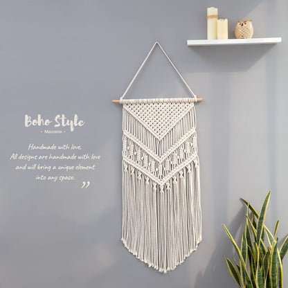 Mkono Macrame Wall Hanging Art Woven Boho Home Décor, Geometric Beautiful Yarn Tapestry Wall Decor for Bedroom, Nursery, Apartment, Dorm Decoration, Christmas Gift for Teen Girl Mom, 17" W x 33" L