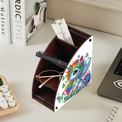 AiYuanzsh Diamond Art Painting Wooden Organizer Box – Animal DIY Multi-Grid Storage for Makeup Brushes, Remotes & Office Supplies – Double-Sided Drill Tabletop Décor for Adults