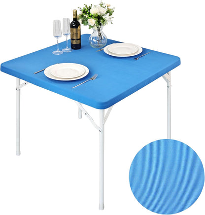24x24 Inch Square Fitted Stretch Small Table Covers Elastic Card Tablecloth Blue for Side Accent Table End Table Cover