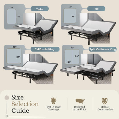 Sven & Son Classic Adjustable Bed Base, Head and Foot Lift, Massage, Under-Bed Lights, USB, Memory, Zero Gravity Smart Frame - Split California King