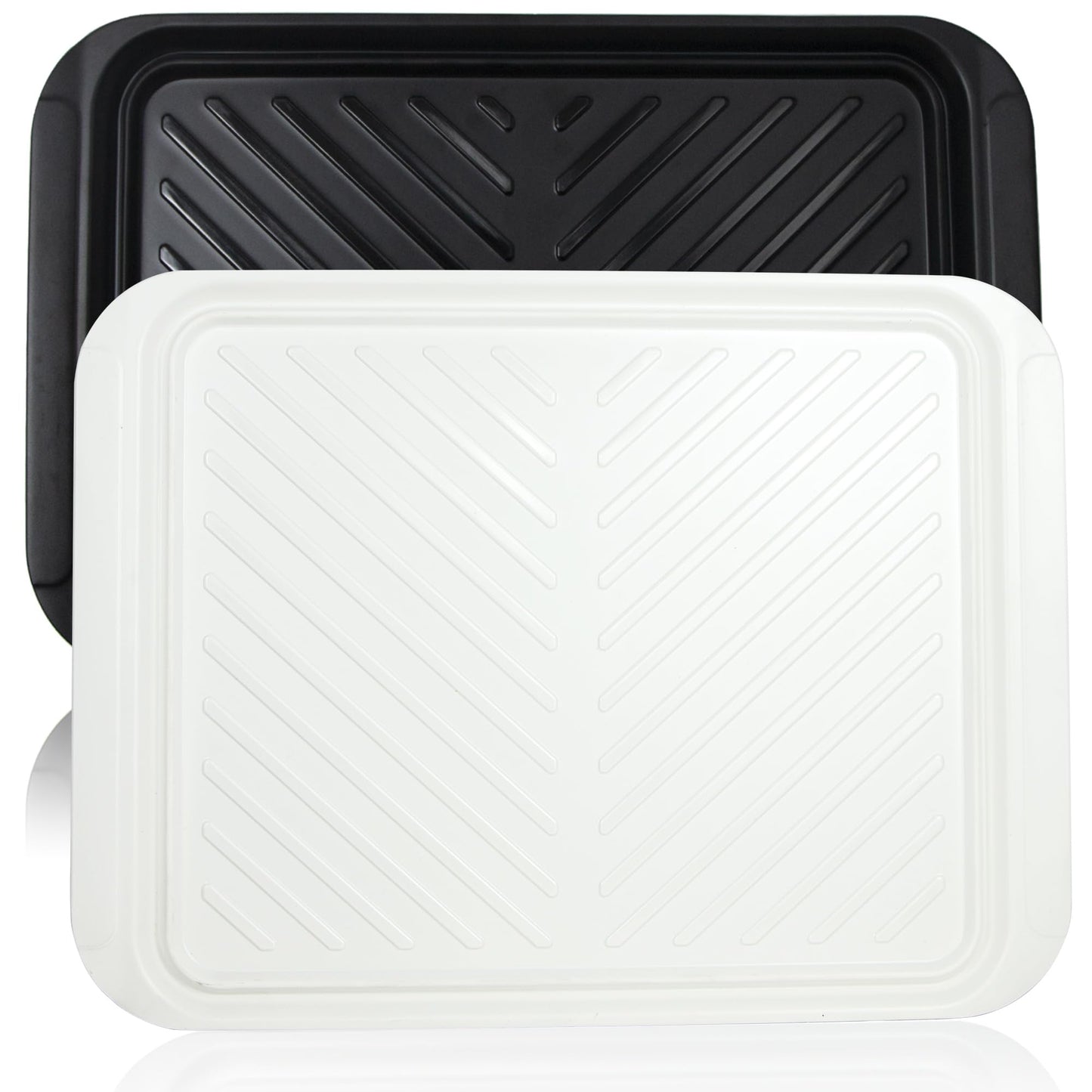 ECOIOU Extra Large Grilling Prep and Serve Trays, 17.3x13 inch BBQ Tray for Raw and Cooked Food, Melamine Serving Trays for Food, Set of 2, Black and White