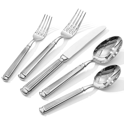 KINGSTONE Silverware Set, 20-Piece 18/10 Stainless Steel Flatware Set - Roman Column Embossed Thick Handle, for Wedding, Home, Restaurant, Kitchen and Party, Mirror Polish & Dishwasher Safe