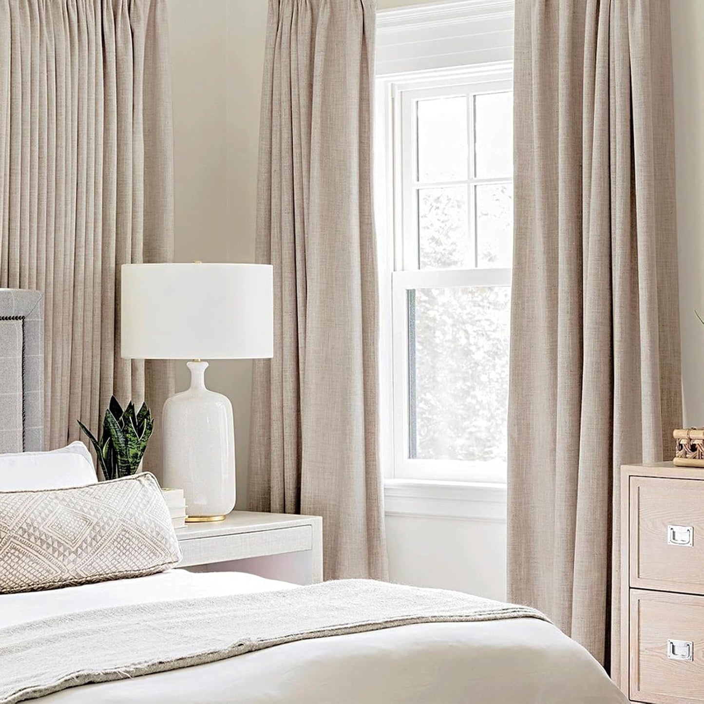 MIULEE 90-Inch Linen Textured Blackout Curtains - Thermal Insulated Natural Beige Drapes | Luxury Room Darkening for Bedroom & Living Room (2 Panels)