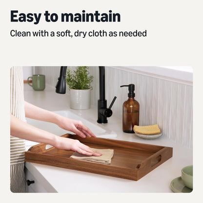 Amazon Basics Wooden Serving Tray with Built-in Handles, Acacia Wood, 17 x 12 in.
