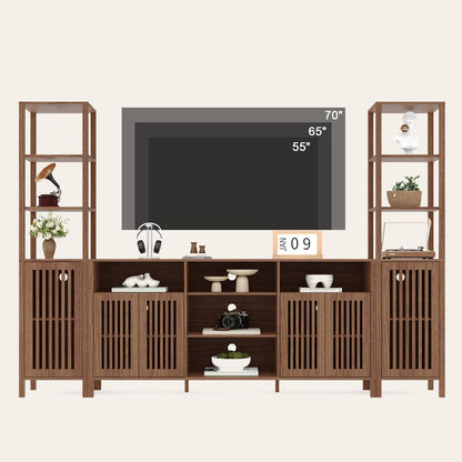 Garvee Large TV Stand with Set of 2 Bookcases, Farmhouse Entertainment Center for 70" Television with Storage Cabinets & Bookshelves, Modern Media Console Table for Living Room, Bedroom