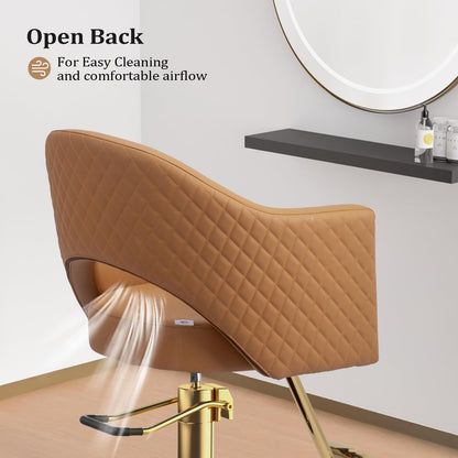 OmySalon Barber Chairs for Barbershop Gold Brown Styling Chair, Salon Chair for Hair Stylist, Heavy Duty Hydraulic Pump, 360°Swivel with Footrest, Hairdressing Home Beauty Spa Equipment