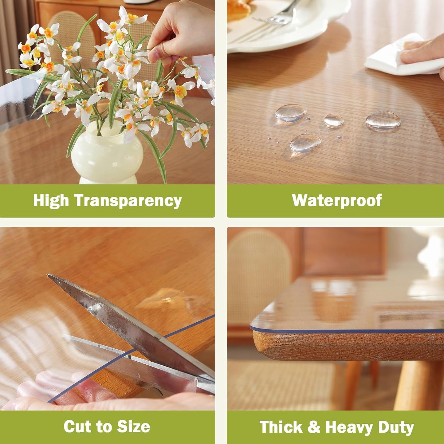 18 36 Inch, 1.5mm Clear Table Protector x Thick Plastic Table Cover, Waterproof PVC Clear Table Cover Protector, Desk