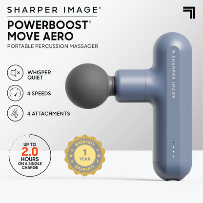 Sharper Image Percussion Massage Gun, Powerboost Move, Lightweight & Portable, 4 Attachments, 4 Speeds, Full Body Back & Shoulder Massager for Deep Tissue Muscle Recovery, Pain Relief & Soreness