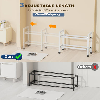 2-Tier 19"-43.3" Closet,Hall Mavivegue Expandable Shoe Rack, Adjustable Shoe Rack for Entryway,Front Door,Garage