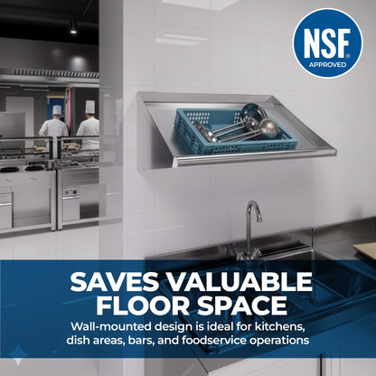 Express KitchQuip 304 Stainless Steel Slanted Wall Rack Shelf with Drain Outlet – 42" x 22.5" | Commercial Wall-Mounted Drip Shelf for Bar, Kitchen, or Dish Station (42 in. x 22 1/2 in)