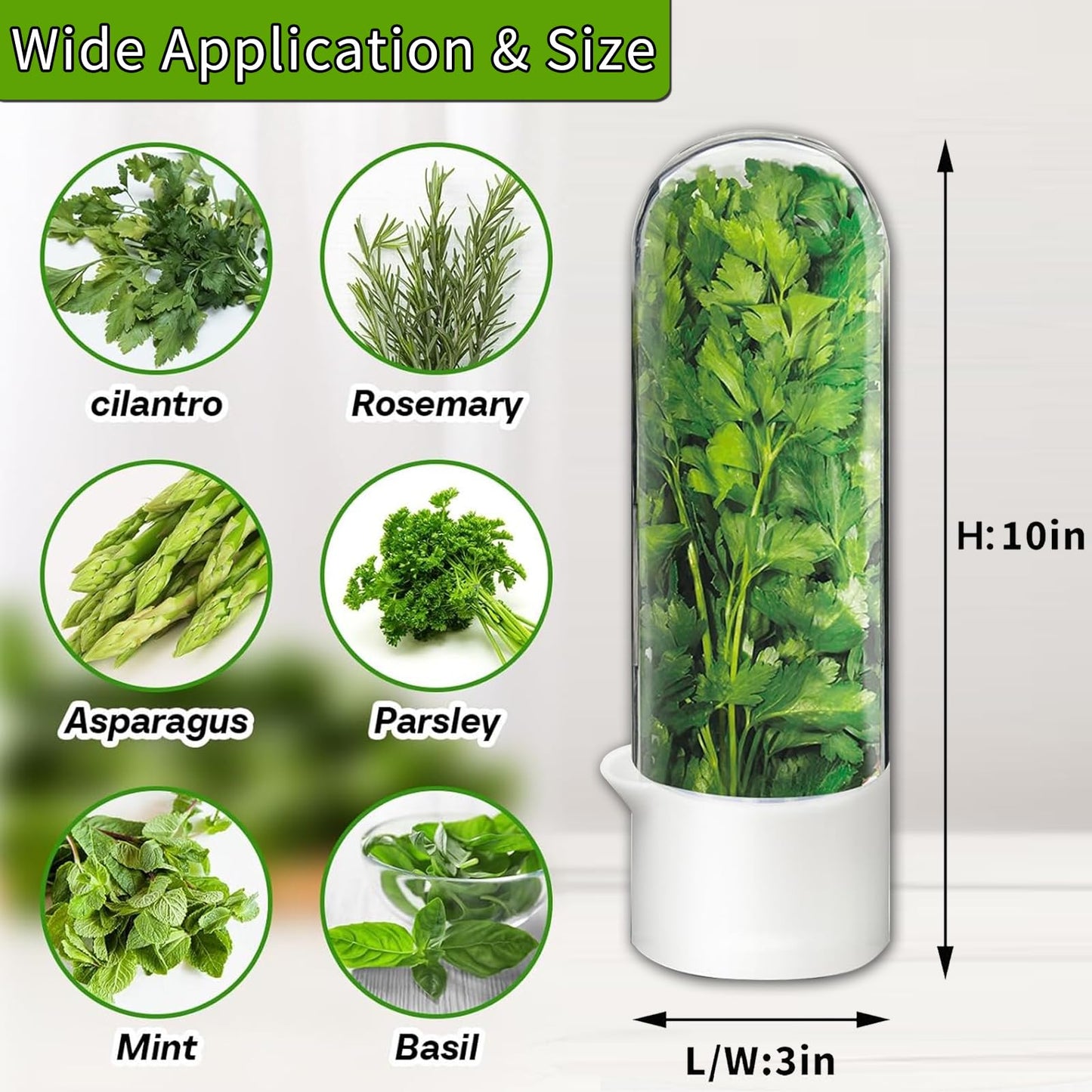 Herb Saver for Refrigerator, Herb Saver Pod Cilantro Containers for Refrigerator, Fresh Herb Keeper for Cilantro, Parsley, Asparagus, Mint, Keeps Greens Vegetables for 2-3 Weeks (Herb Keeper 3Pack)