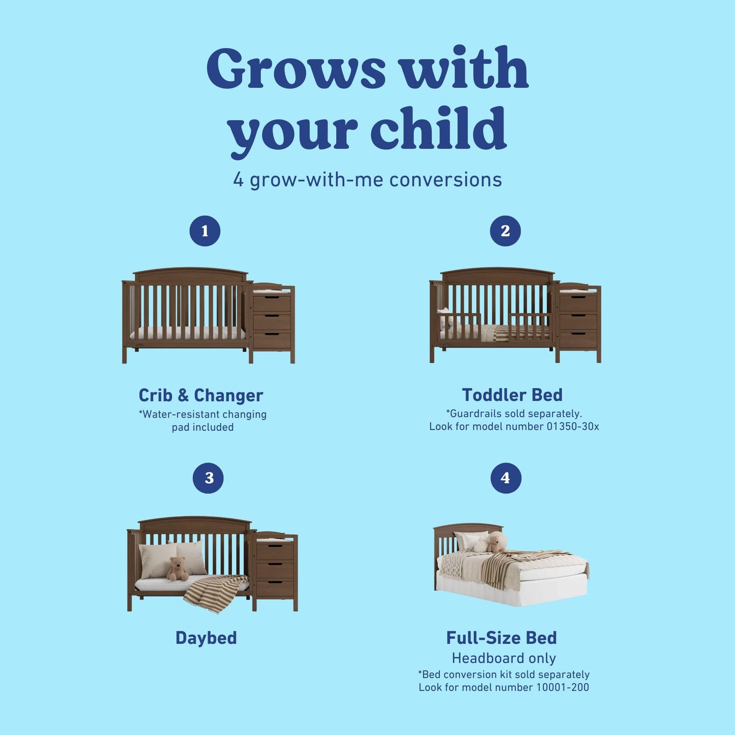 Graco Benton 4-in-1 Convertible Crib and Changer – GREENGUARD Gold Certified, Crib & Changing Table Combo, Water-Resistant Changing Pad, Converts to Toddler Bed, Daybed and Full-Size Bed (Hazelnut)