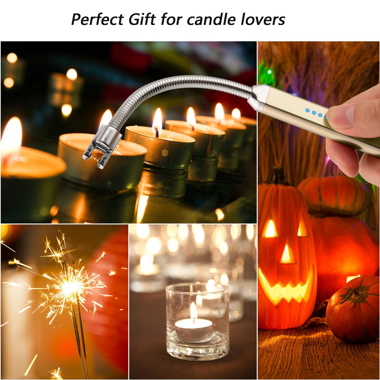 MEIRUBY Lighter Electric Candle Lighter Birthday Women's Day Gifts for Women Mom Wife Men, Long Electronic Rechargeable USB Lighter Arc Windproof Flameless Lighters for Candle Camping BBQ (Gold)
