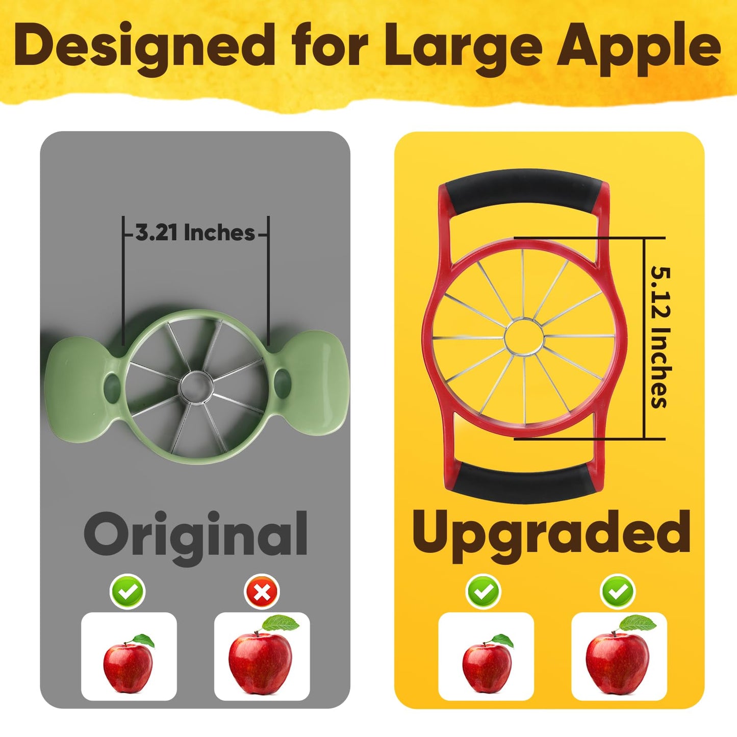 Newness 5.12 In Large Apple Slicer, Cut 12 Thin Slices All the Way Through, HEAVY - DUTY Stainless Steel Apple Corer & Slicer for Fruits & Vegetables - Dishwasher Safe