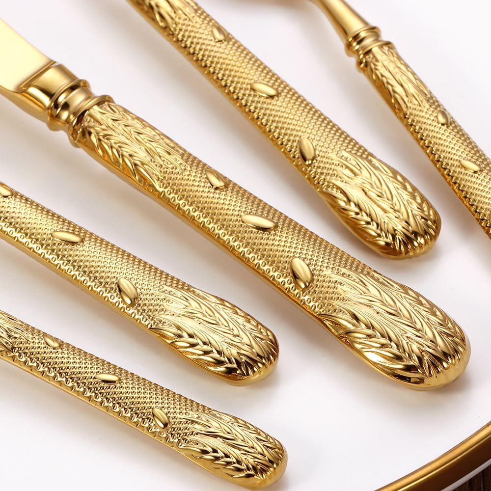 ELiTA ESSENTIALS Luxury 20-Piece Wheat Ear Design Silverware Set, Premium 18/10 Stainless Steel Flatware, Serving 4. (Gold)
