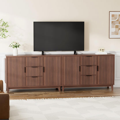 47.2" W Storage Cabinet with 3 Drawers, Fluted Buffet Cabinet with Storage, Large Sideboard with 2 Door, Modern Mid Century TV Stand Coffee Bar Cabinets for Living Room, Kitchen, Entryway
