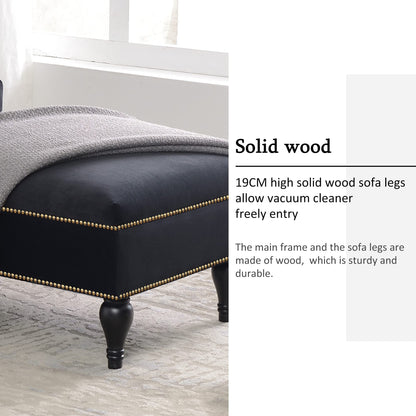 GDFStudio 58" Upholstered Chaise Lounge Chair Indoor, Modern Velvet Lounge Chaise with Button Tufted Arm, Nailhead Trim & Solid Wood Legs, Sleeper Bed Recliner Chair for Living Room Bedroom, Black